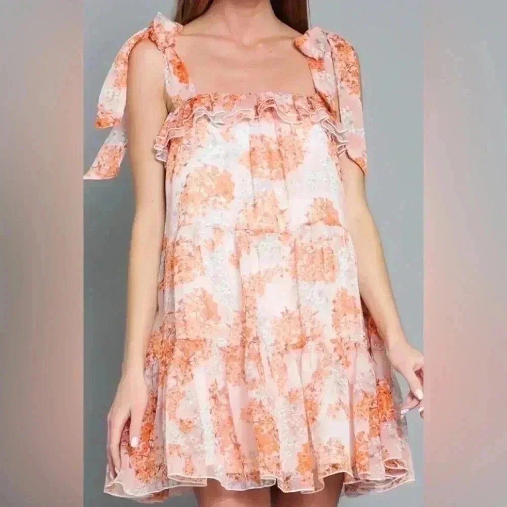 The Impeccable Pig Blush Floral Strap Babydoll Dress Size Medium